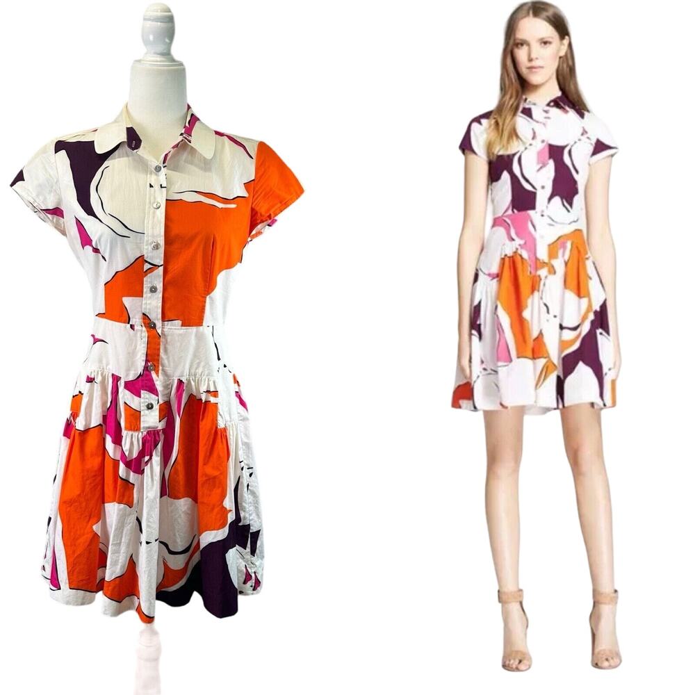 Diane Von Furstenberg Scarlet Eden Garden Multi Pleated Shirt Dress Psychedelic